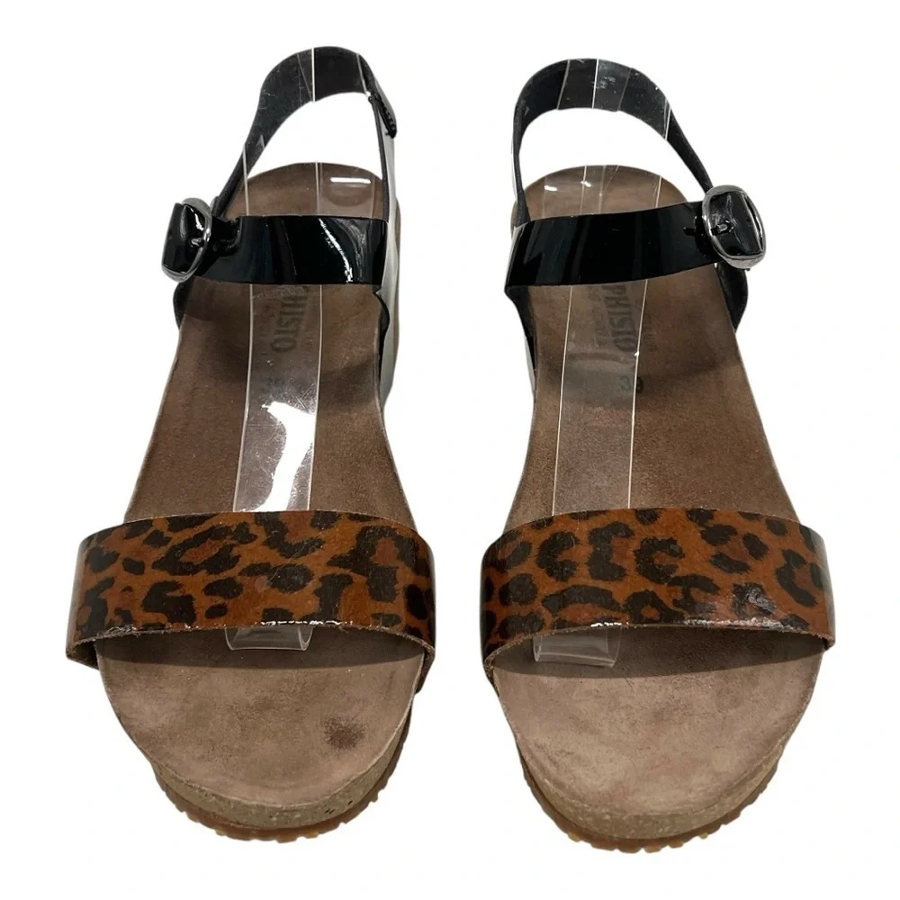 Mephisto Bayton Animal Print 2 Tone Comfort Wedge Leather Sandals Women’s 39 - Picture 4 of 13